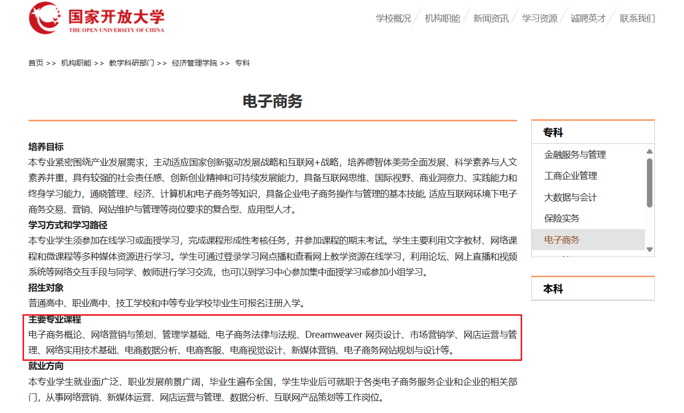 国家开放大学电子商务